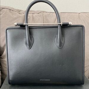 Strathberry Black Leather Classic Midi Tote Bag